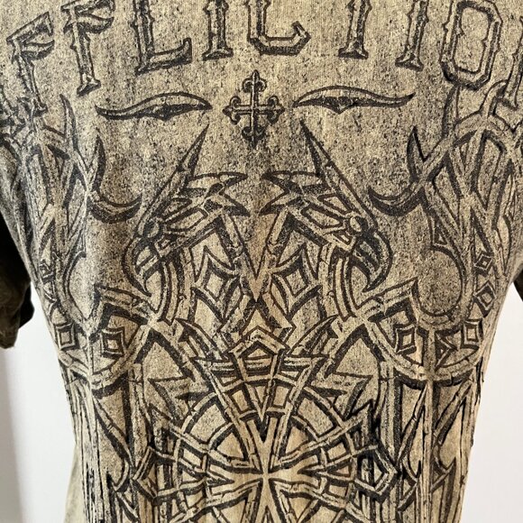 Affliction Battlefront Live Fast Sz S Iron Cross Military Green Wash Tee Shirt - Picture 6 of 8